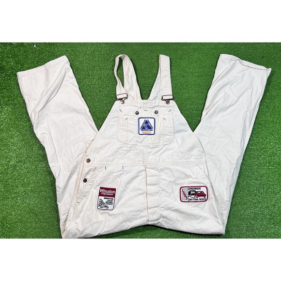 Wrangler Other - Vintage  Wrangler Bib Overalls 42 x 32 Cream 90s Chevy‎ NASCAR Daytona Patches